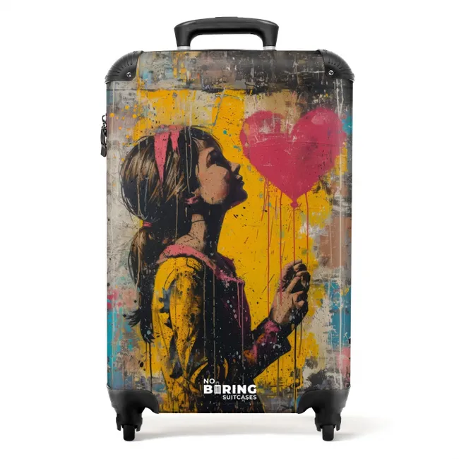 Meisje met hartvormige ballon in graffiti stijl NBS - Handbagage koffer - Unisex middel -productfoto_recht