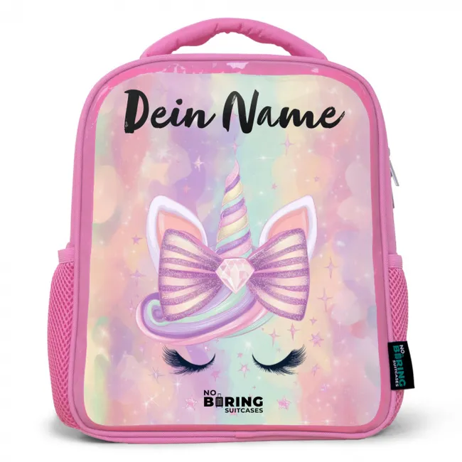 Kinderrucksack mit Namen - Rosa - Einhorn - Glitzer - Regenbogen - Pastell