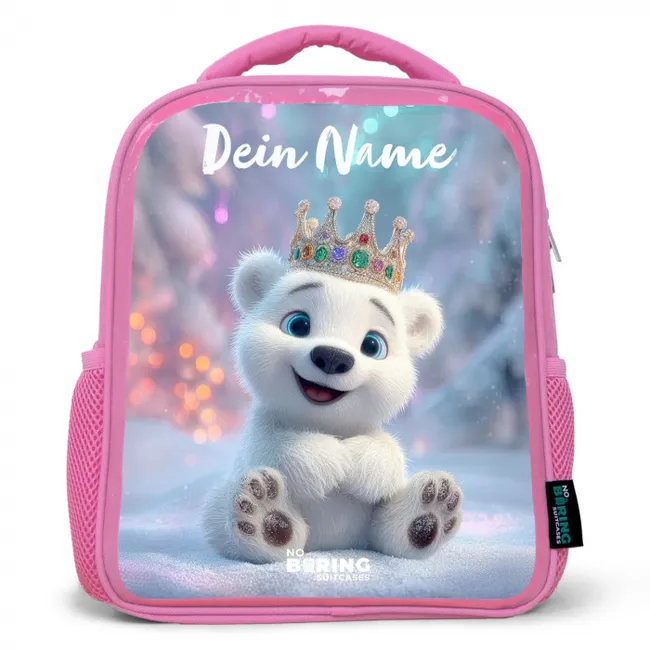 Kinderrucksack mit Namen - Rosa - Eisbär - Krone - Winter