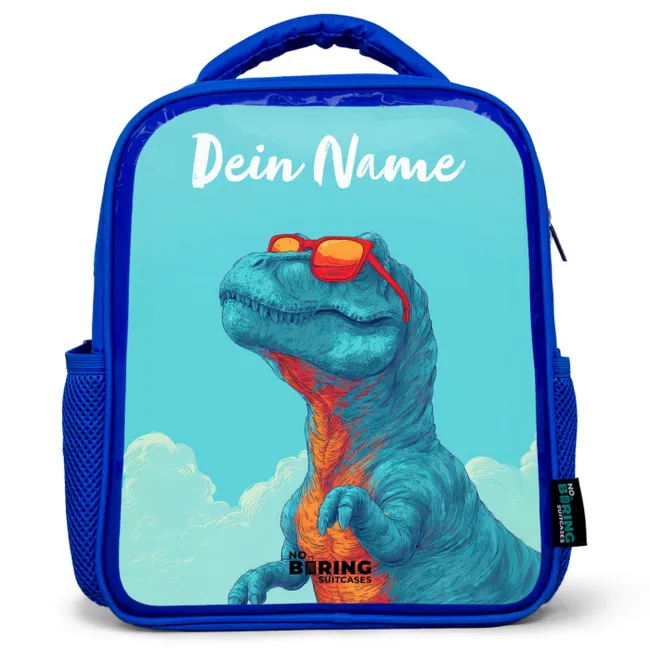Kinderrucksack mit Namen - Blau - Dino - Sonnenbrille - Blau