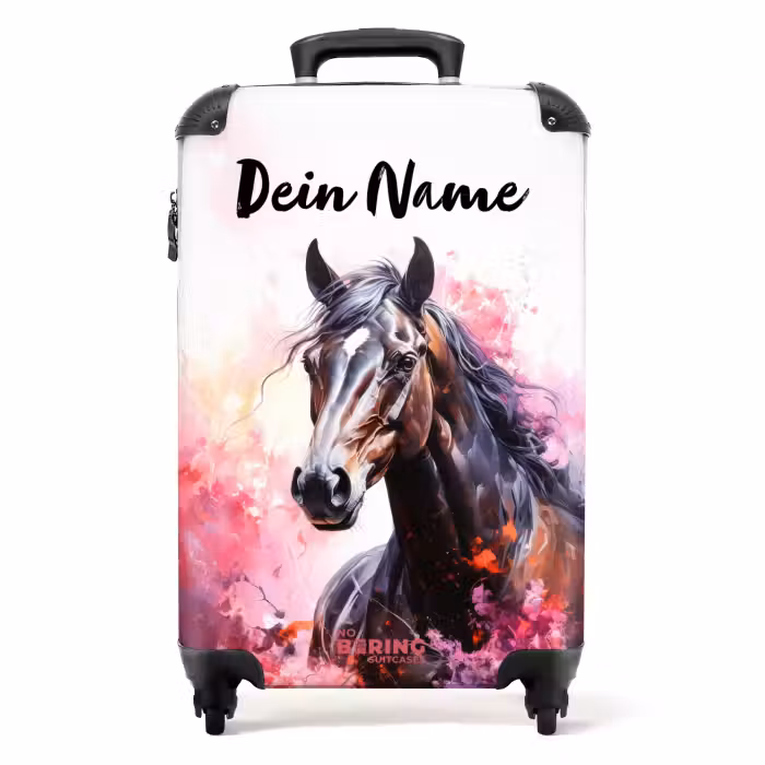 Koffer mit Name - Aquarell Pferd in Farbexplosion