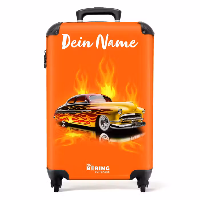 Koffer mit Name - Gelbes Auto mit gelben Flammen