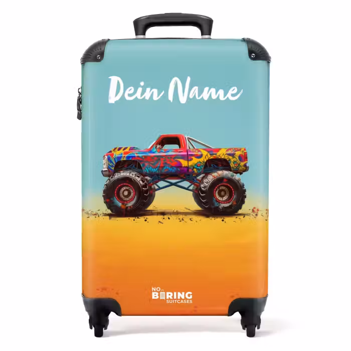 Koffer mit Name - Monstertruck mit Graffitidruck im Sand
