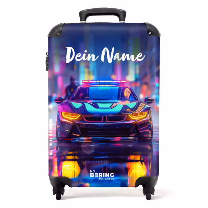 Koffer mit Name - Neon-Nachtauto