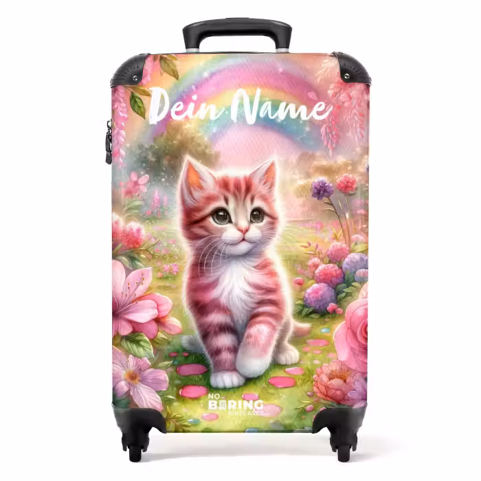 Koffer mit Name - Rosa Regenbogenkätzchen