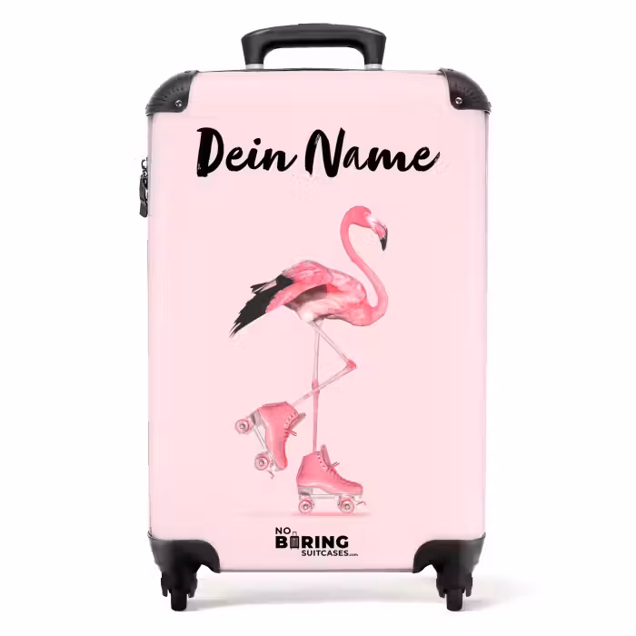 Koffer mit Name - Rosa Walzenflamingo