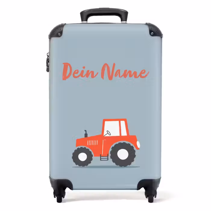 Koffer mit Name - Roter Auslöser blauer Hintergrund