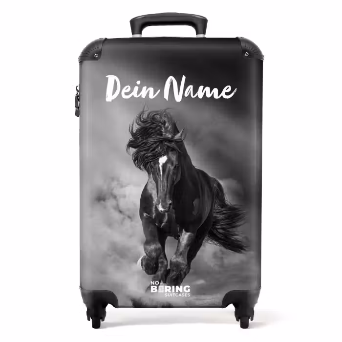 Koffer mit Name - Schwarzes Pferd im Galopp