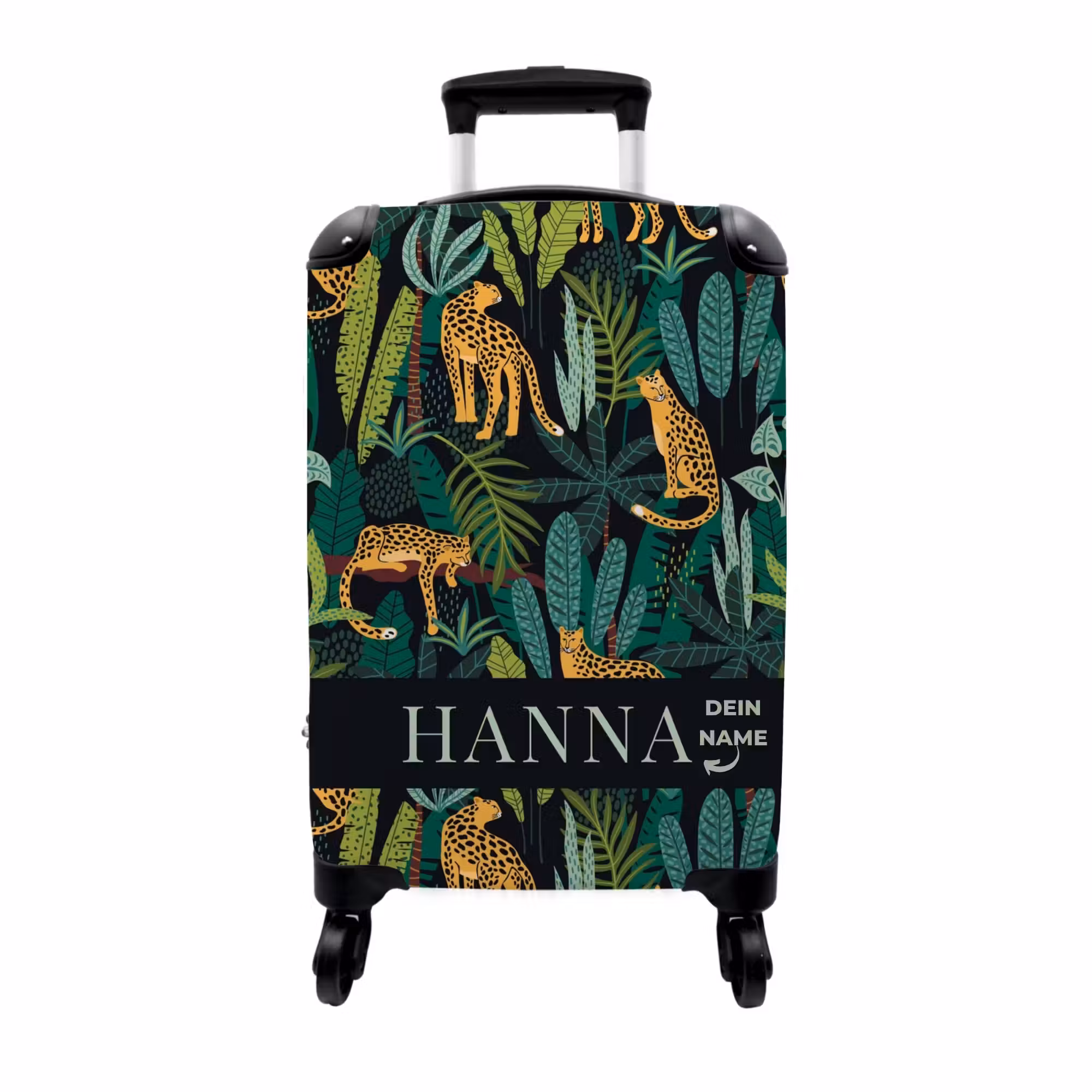 Koffer mit Name - Dschungelmuster mit Leoparden