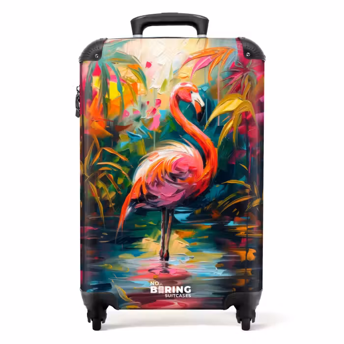 Koffer - Flamingo in bunter Ölmalerei