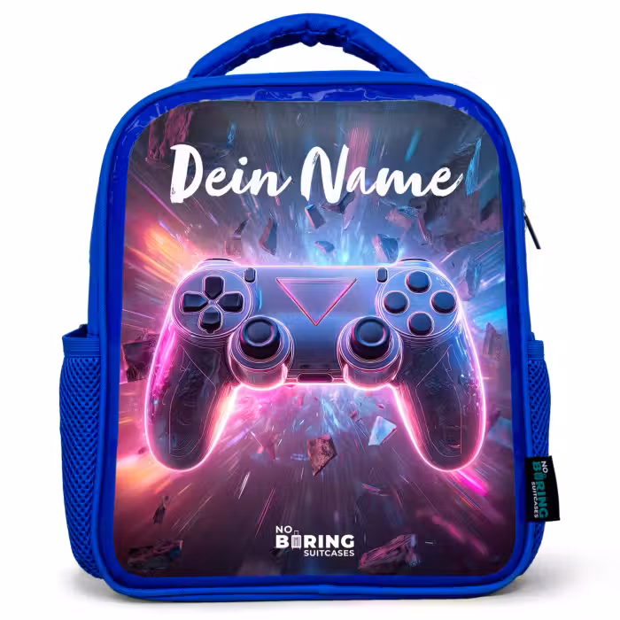 Kinderrucksack mit Namen - Blau - Controller - Neon - Spiel