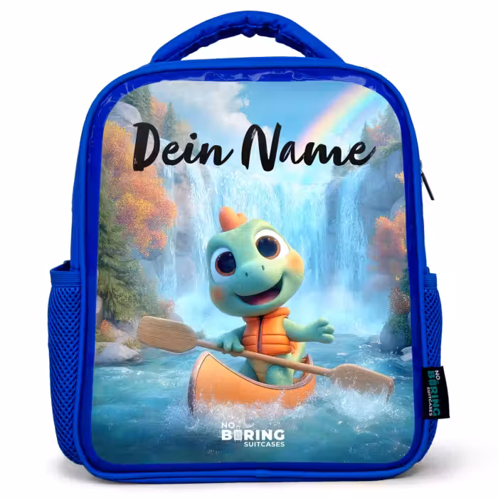 Kinderrucksack mit Namen - Blau - Dino - Natur - Wasserfall