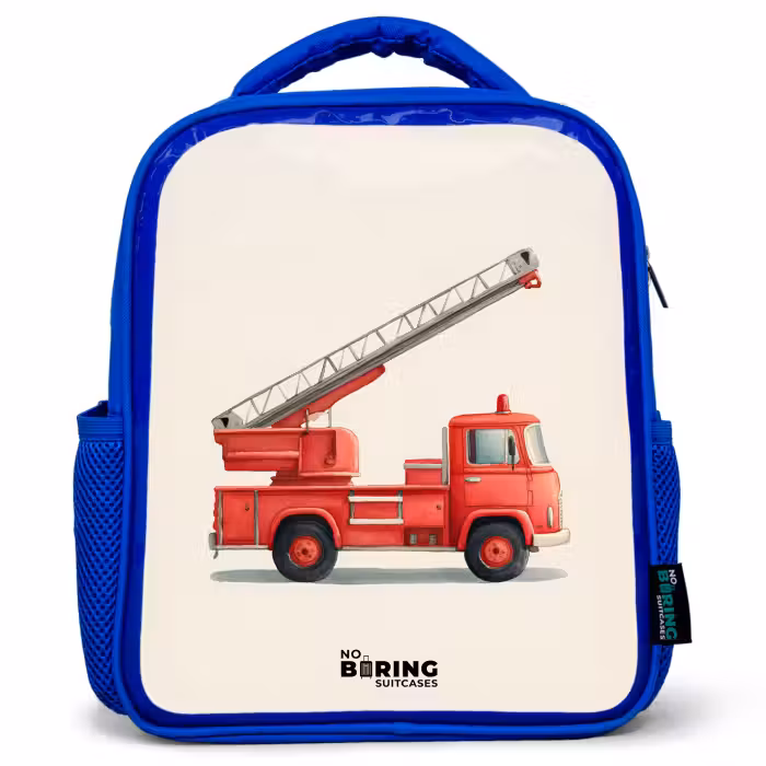 Kinderrucksack - Blau - Feuerwehrauto - Signiert - Rot