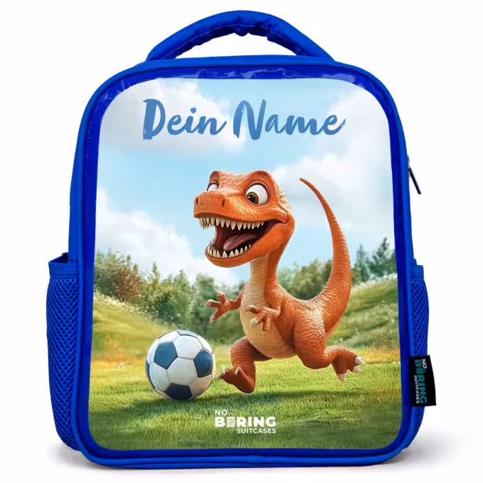 Kinderrucksack mit Namen - Blau - Fußball - Dino - Sport