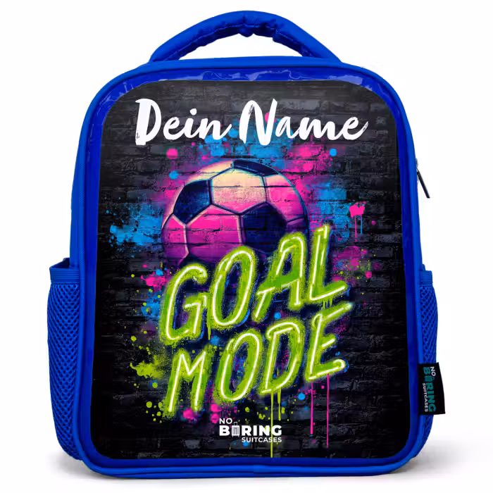 Kinderrucksack mit Namen - Blau - Neon - Graffiti - Fußball - Farbenfroh