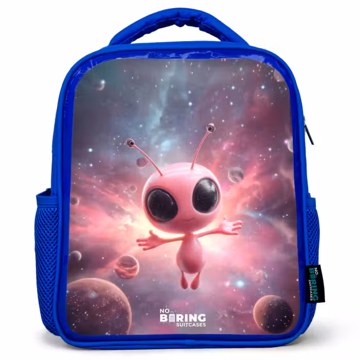 Kinderrucksack - Blau - Rosa Alien im Sternennebel