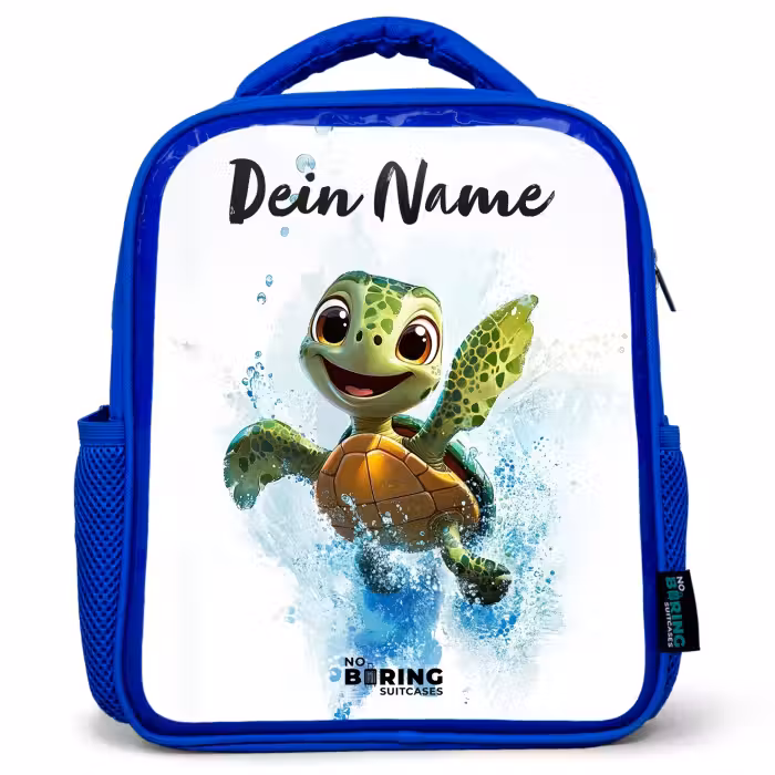 Kinderrucksack mit Namen - Blau - Schildkröte - Wasser - Grün