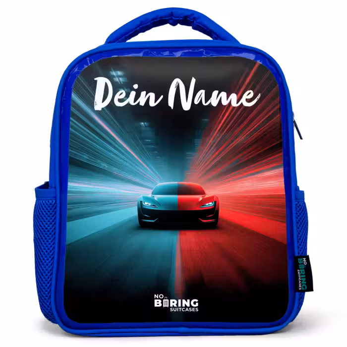 Kinderrucksack mit Namen - Blau - Sportwagen - Blau - Neon - Stadt