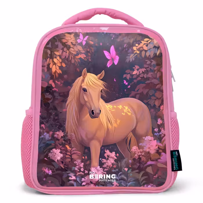 Kinderrucksack - Rosa - Pferd - Blumen - Lila - Schmetterling