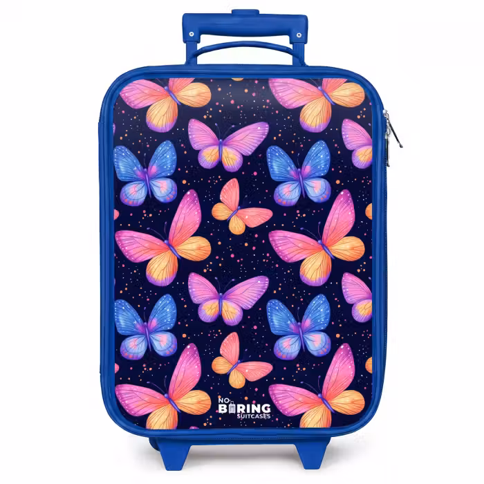 Kinderkoffer Blau - Bunte Schmetterlinge in Rosa und Blau