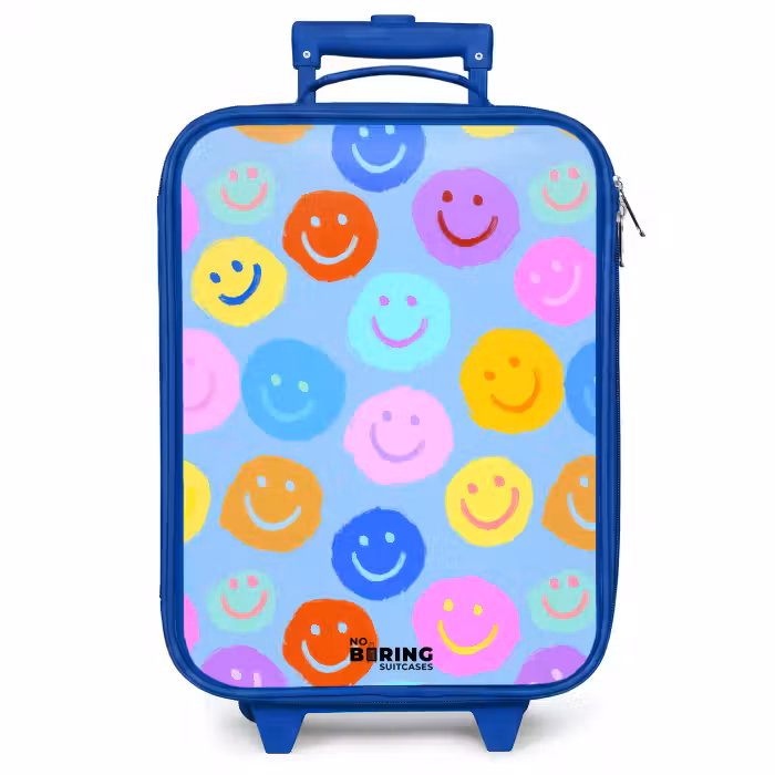 Kinderkoffer Blau - Heiteres Muster von Smileys