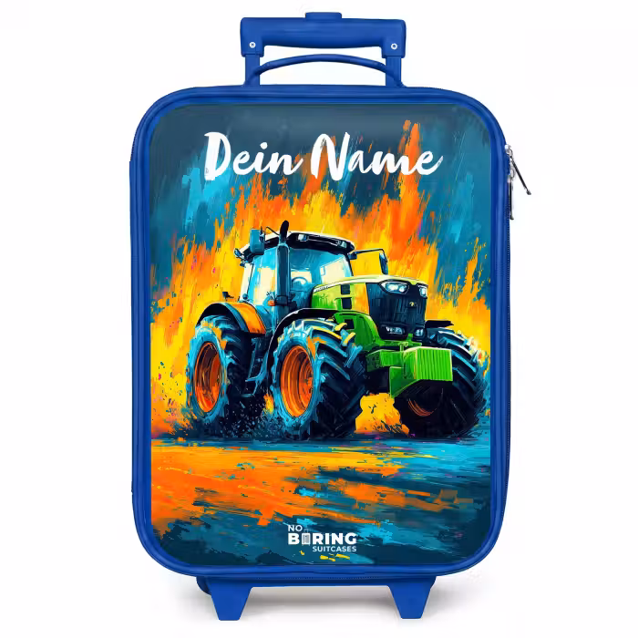 Kinderkoffer Blau mit Name - Abstrakt - Traktor - Grün