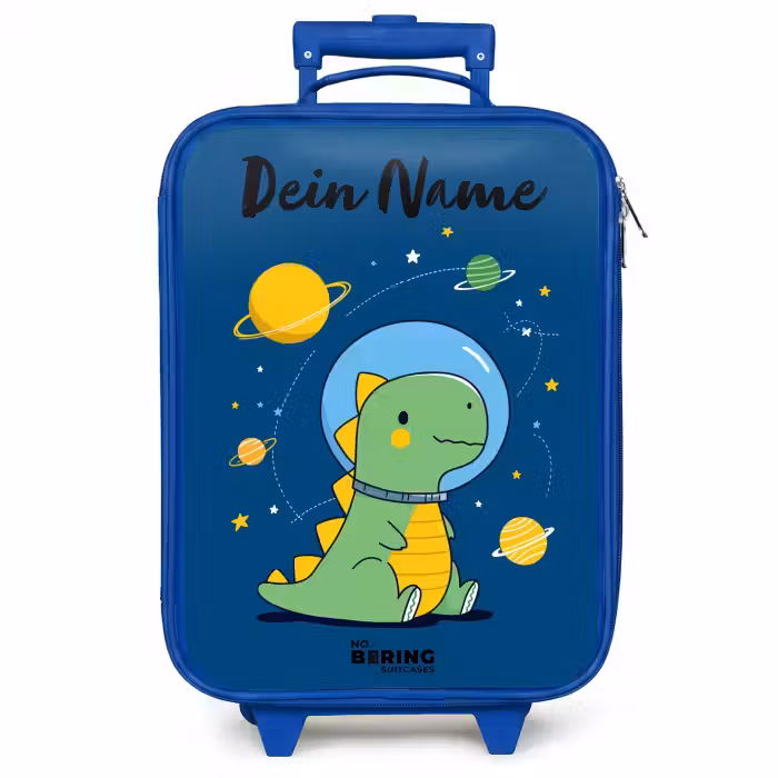 Kinderkoffer Blau mit Name - Dino - Planet - Stern - Blau