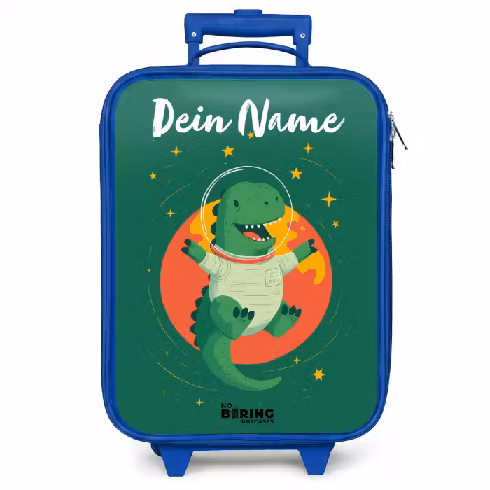 Kinderkoffer Blau mit Name - Dino - Planet - Sterne - Grün