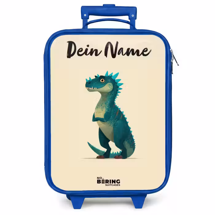 Kinderkoffer Blau mit Name - Dino - Tier - Blau - Grün
