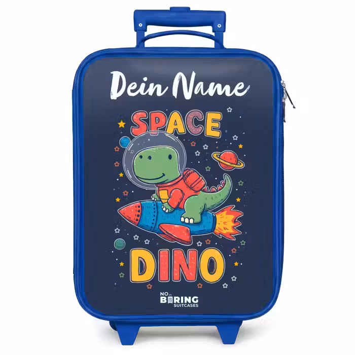 Kinderkoffer Blau mit Name - Dinosaurier - Grün - Rakete - Sternenhimmel