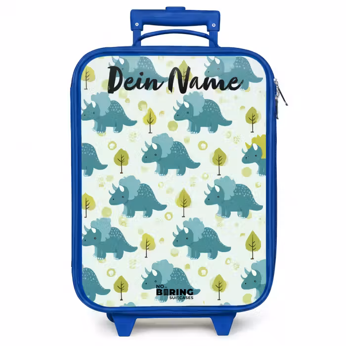 Kinderkoffer Blau mit Name - Dinosaurier - Muster - Natur