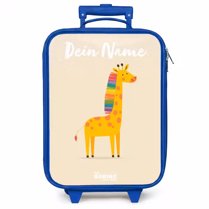 Kinderkoffer Blau mit Name - Giraffe - Tier - Farbenfroh