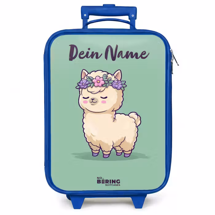 Kinderkoffer Blau mit Name - Kawai - Alpaka - Grün