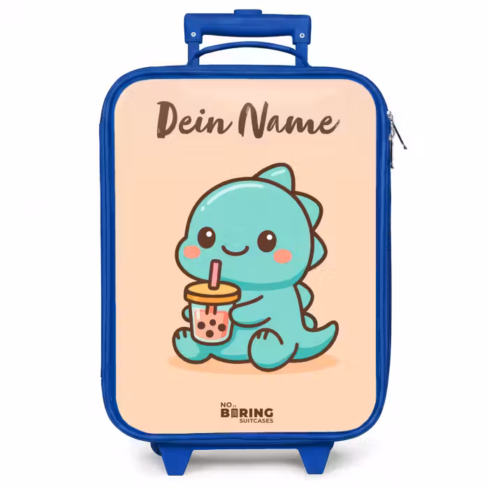 Kinderkoffer Blau mit Name - Kawai - Dino - Bubbletea