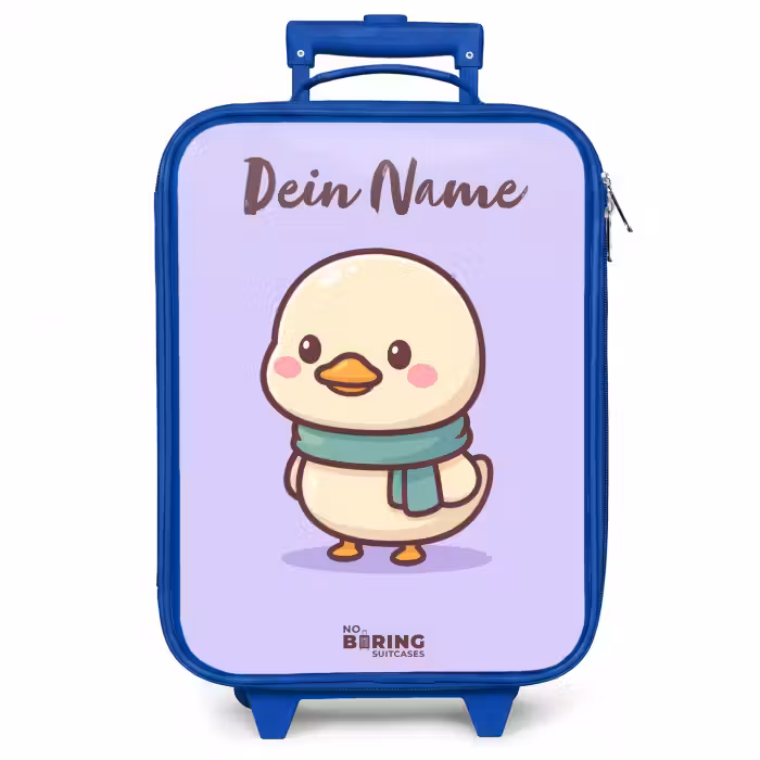 Kinderkoffer Blau mit Name - Kawai - Ente - Halstuch