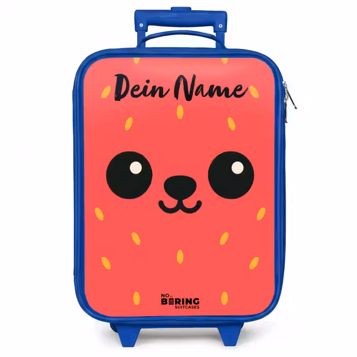Kinderkoffer Blau mit Name - Kawai - Erdbeere - Rot