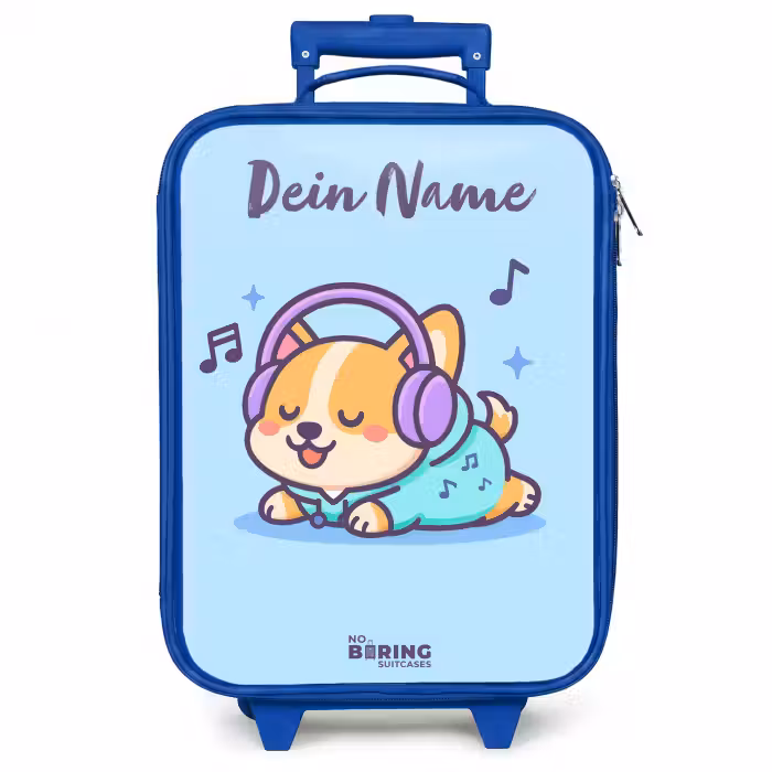 Kinderkoffer Blau mit Name - Kawai - Hund - Musik