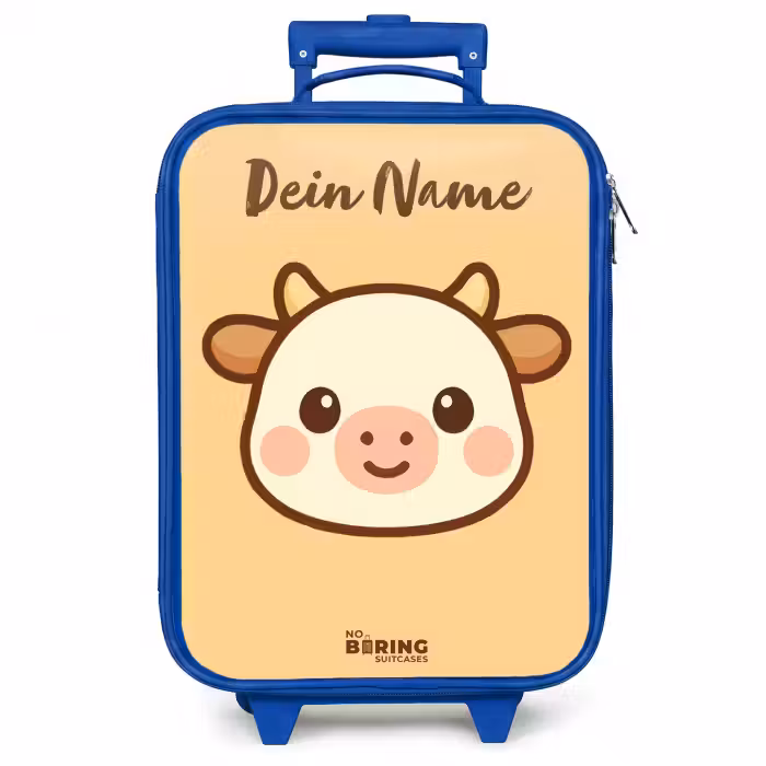 Kinderkoffer Blau mit Name - Kawai - Kuh - Braun