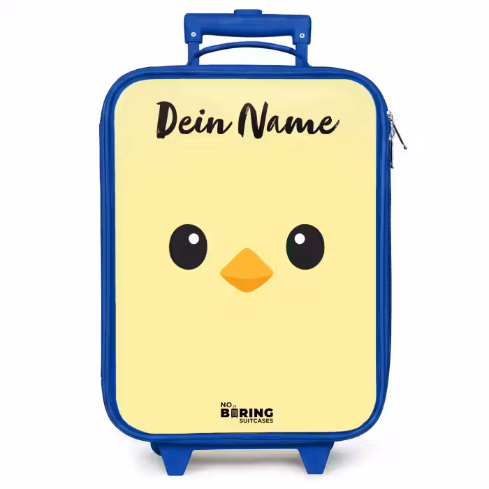 Kinderkoffer Blau mit Name - Kawai - Küken - Gelb