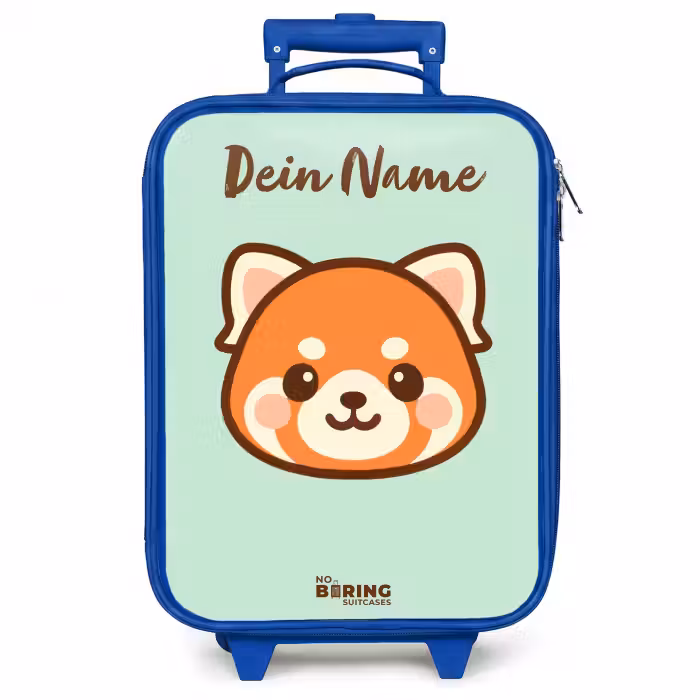 Kinderkoffer Blau mit Name - Kawai - Roter Panda - Grün