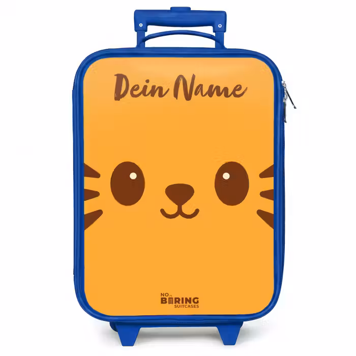 Kinderkoffer Blau mit Name - Kawai - Tiger - Orange