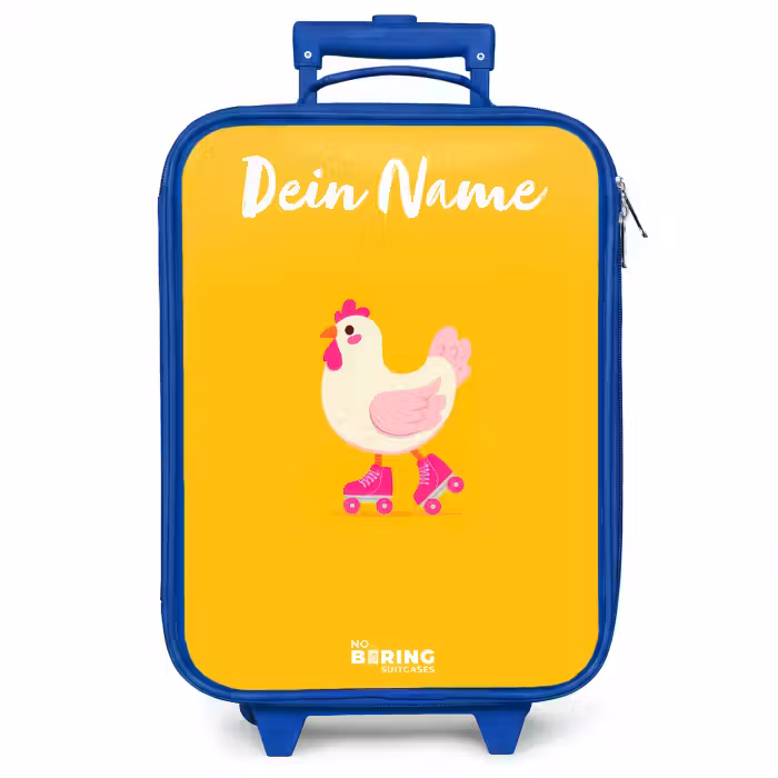Kinderkoffer Blau mit Name - Kip - Rollschuhe - Gelb