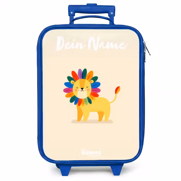 Kinderkoffer Blau mit Name - Löwe - Mähne - Farbenfroh