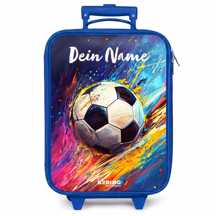 Kinderkoffer Blau mit Name - Neon - Fußball - Farbenfroh