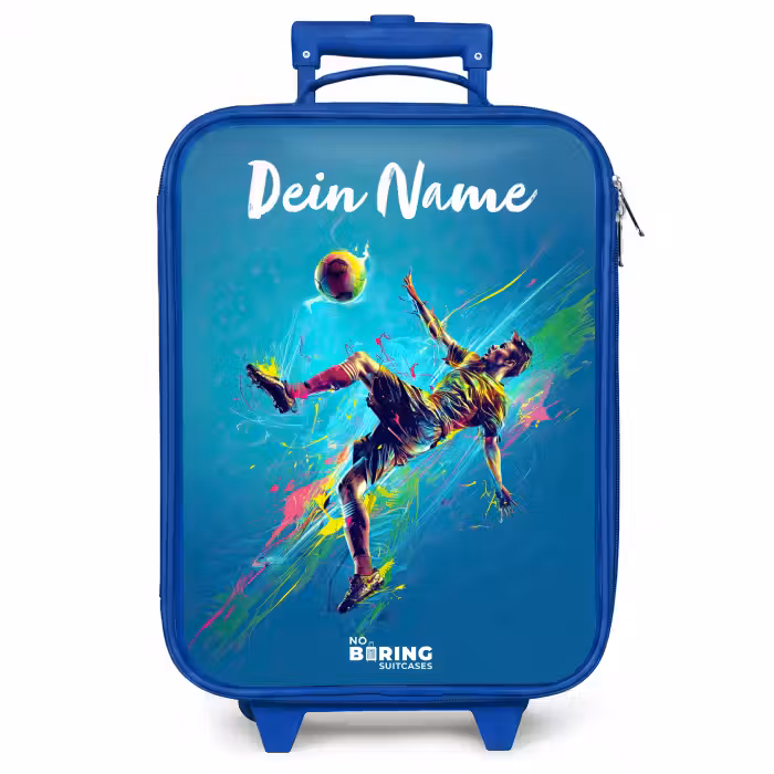 Kinderkoffer Blau mit Name - Neon - Fußball - Kick - Farbenfroh
