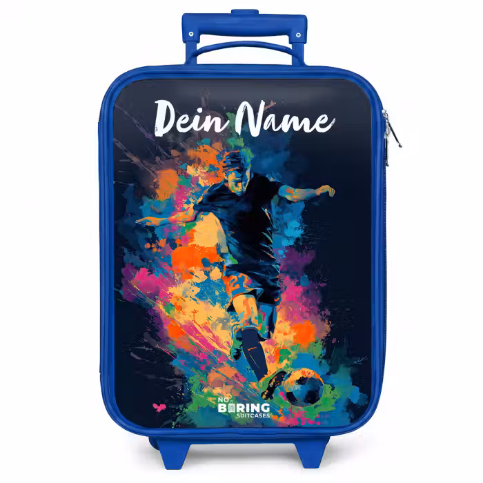 Kinderkoffer Blau mit Name - Neon - Fußballer - Farbenfroh