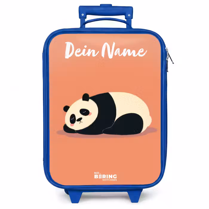 Kinderkoffer Blau mit Name - Panda - Schlafend - Orange