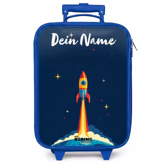 Kinderkoffer Blau mit Name - Planet - Rakete - Sterne - Dunkelblau