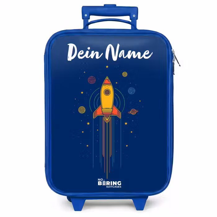 Kinderkoffer Blau mit Name - Rakete - Planeten - Sterne
