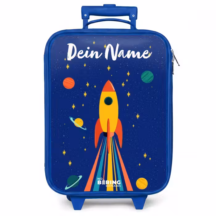 Kinderkoffer Blau mit Name - Rakete - Sterne - Planet - Weltraum